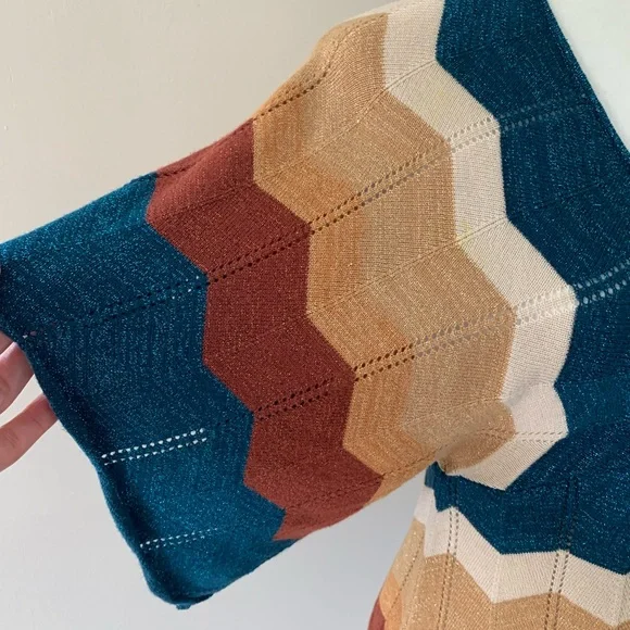 Y2K Metallic sparkle cotton knit bat wing sleeve S - Picture 3 of 14